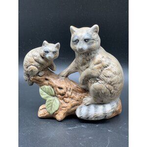 Raccoons On Tree Branch Figurine 1981 Forest Family